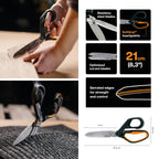 Fiskars Hochleistungsschere, Bis zu 30% mehr Kraft, Länge 21 cm, Langlebiger rostfreier Stahl/Kunststoff, Schwarz/Orange, PowerArc, 1027204