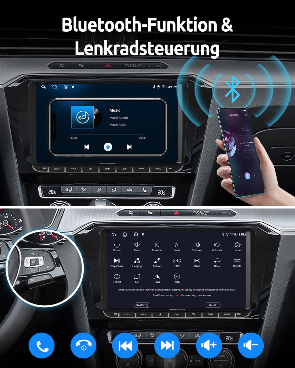 Essgoo 4+64G Autoradio Carplay 9 Zoll Android 14 Wireless Auto Radio Für VW Golf 5 6 Touran B6 EOS Tiguan Polo mit Bluetooth GPS RDS Navi Mirror Link FM SWC