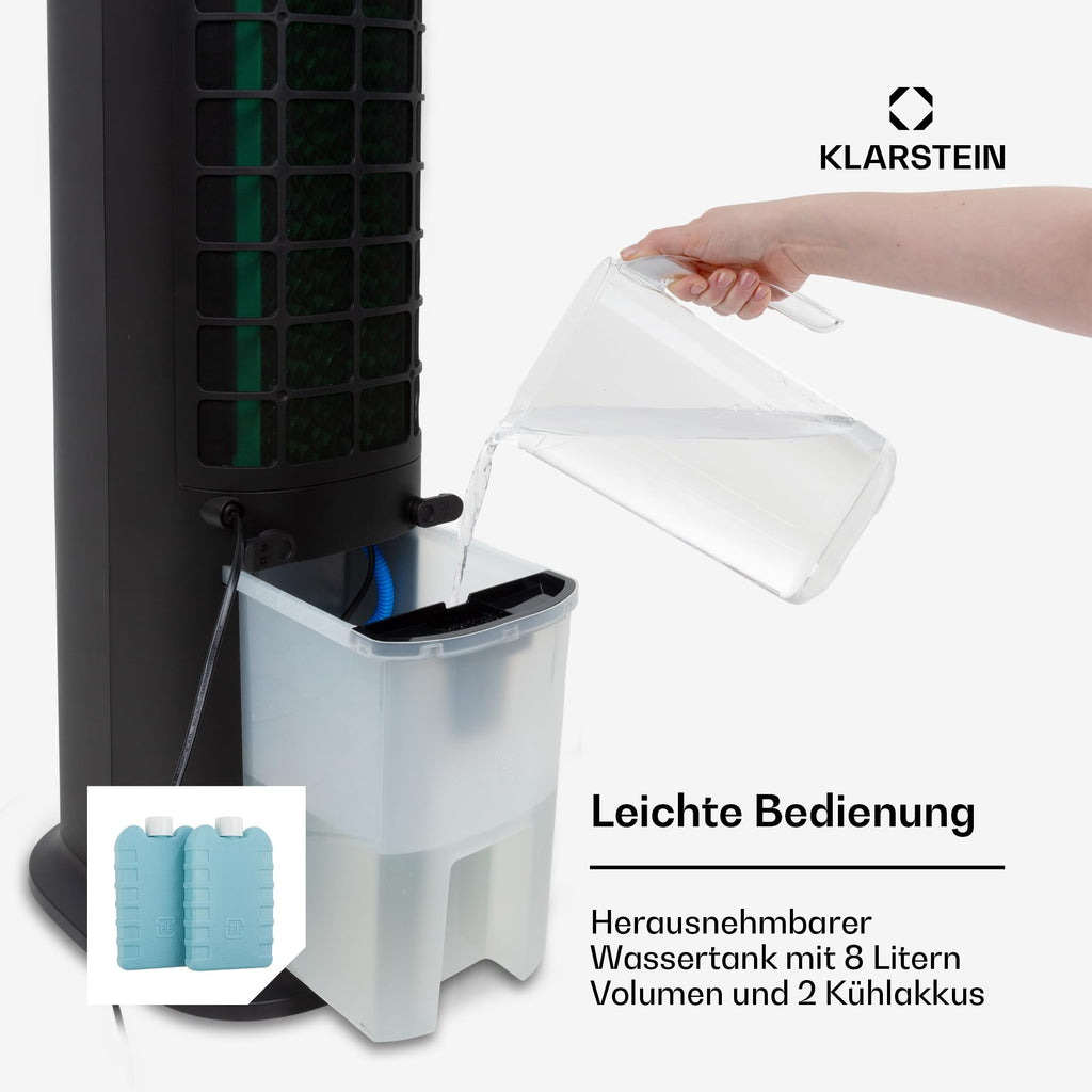 Klarstein Luftkühler mit Wasserkühlung, 5-in-1 Verdunstungskühler, Luftbefeuchter, Ventilator & Luftreiniger, Mobile Klimageräte Luftkühler mit App-Steuerung, 80W Air Cooler, 462m³/h Luftstrom, Weiß
