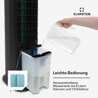 Klarstein Luftkühler mit Wasserkühlung, 5-in-1 Verdunstungskühler, Luftbefeuchter, Ventilator & Luftreiniger, Mobile Klimageräte Luftkühler mit App-Steuerung, 80W Air Cooler, 462m³/h Luftstrom, Weiß