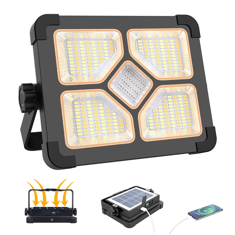 ERAY 150W LED Baustrahler Akku Solar Arbeitsleuchte Tragbare, 15000mAh LED Strahler Akku, LED Arbeitsleuchte 296 Perlen/5 Modi/USB-Wiederaufladbar, Campinglampe Tragbar für Camping Notfälle Keller
