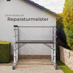 TecTake Gerüst, Leiter 4 in 1, Mobile Mehrzweckleiter, Arbeitsbühne, Baugerüst, Alu Gerüst, Rollgerüst mit Arbeitsplattform, Haushaltsleiter, belastbar bis max. 150 Kg - Silber