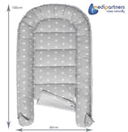 Medi Partners Babynest Nestchen für Neugeborene - 100x60x15 Babynestchen Baby zweiseitg Nest Bett 100% Baumwolle Minky Kuschelnest tragbar (graue Sternen mit graue Minky)
