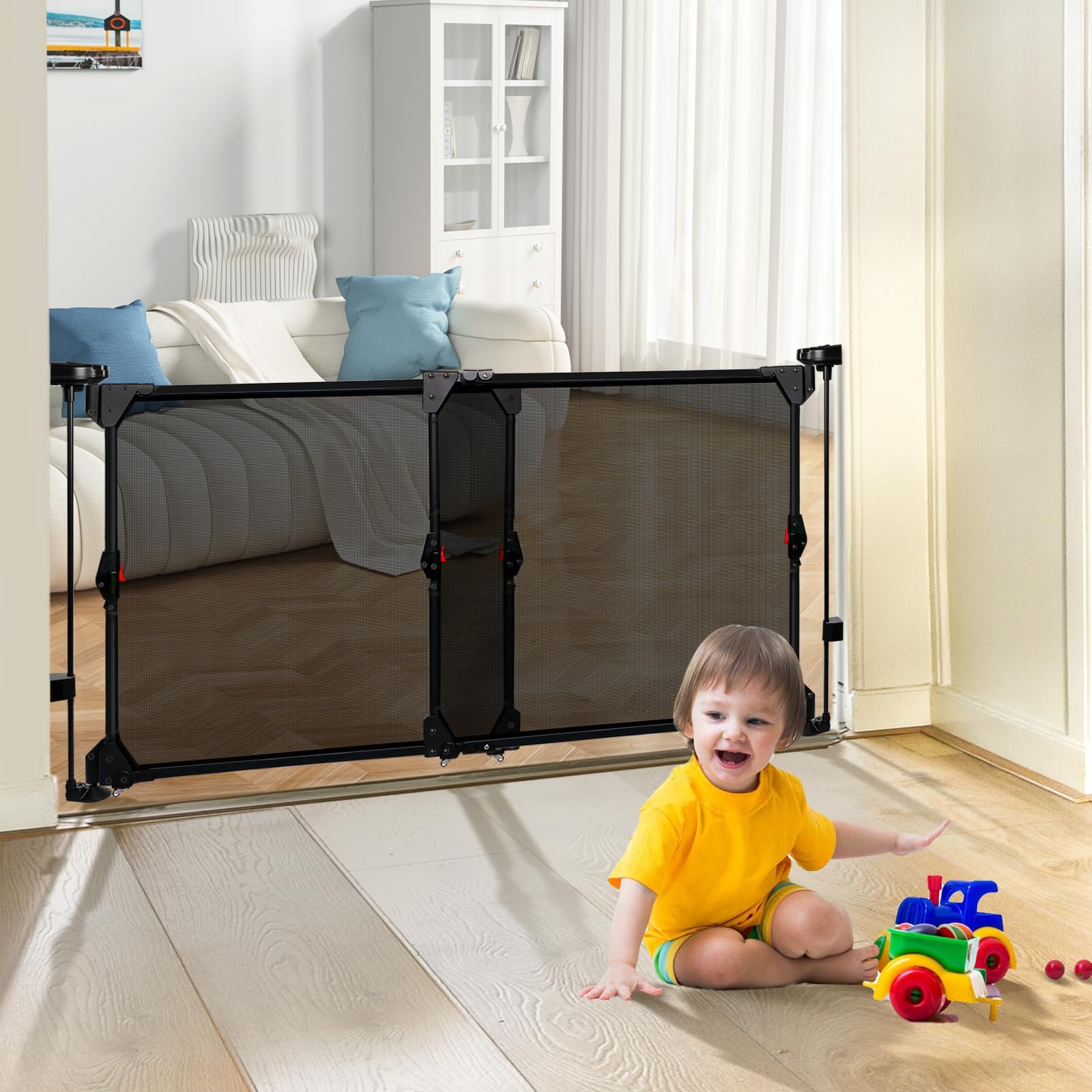 Ausziehbar Türschutzgitter,Babygitter,Treppenschutzgitter,Hundegitter,80-140cm Breit, 71cm Hoch, Wohnung Türgitter Öffnung in Zwei Richtungen