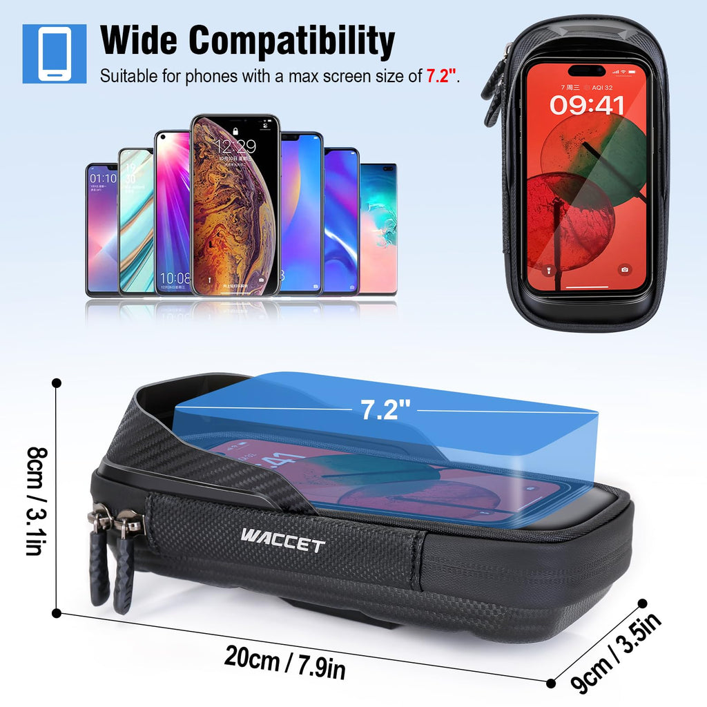 WACCET Handyhalterung Motorrad Wasserdicht, Motor Halterung 360° Drehbarer Handyhalter für Motorrad Spiegel mit Sonnenblende Touch ID Roller Handyhalterung für Smartphone is zu 7,2" (Schwarz)