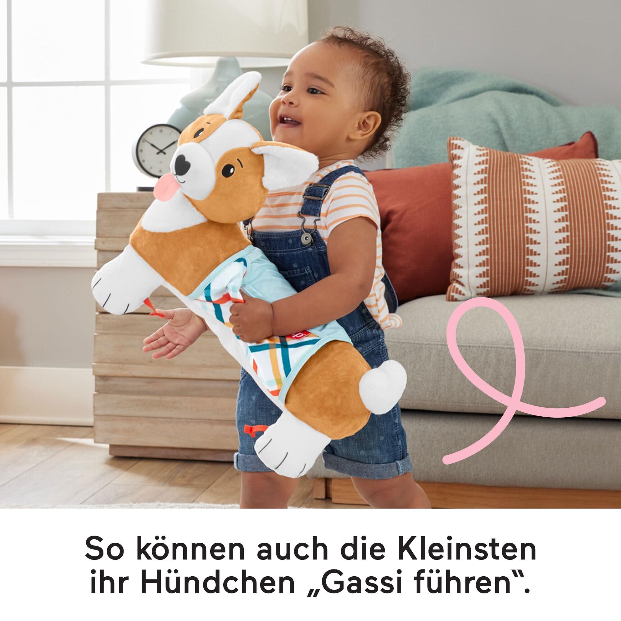 Fisher-Price Baby-Spielzeug zum Spielen in der Bauchlage, 3-in-1 Hündchen Spielkissen mit BPA-freiem Beißring, Rassel und Spiegel-Spielzeug