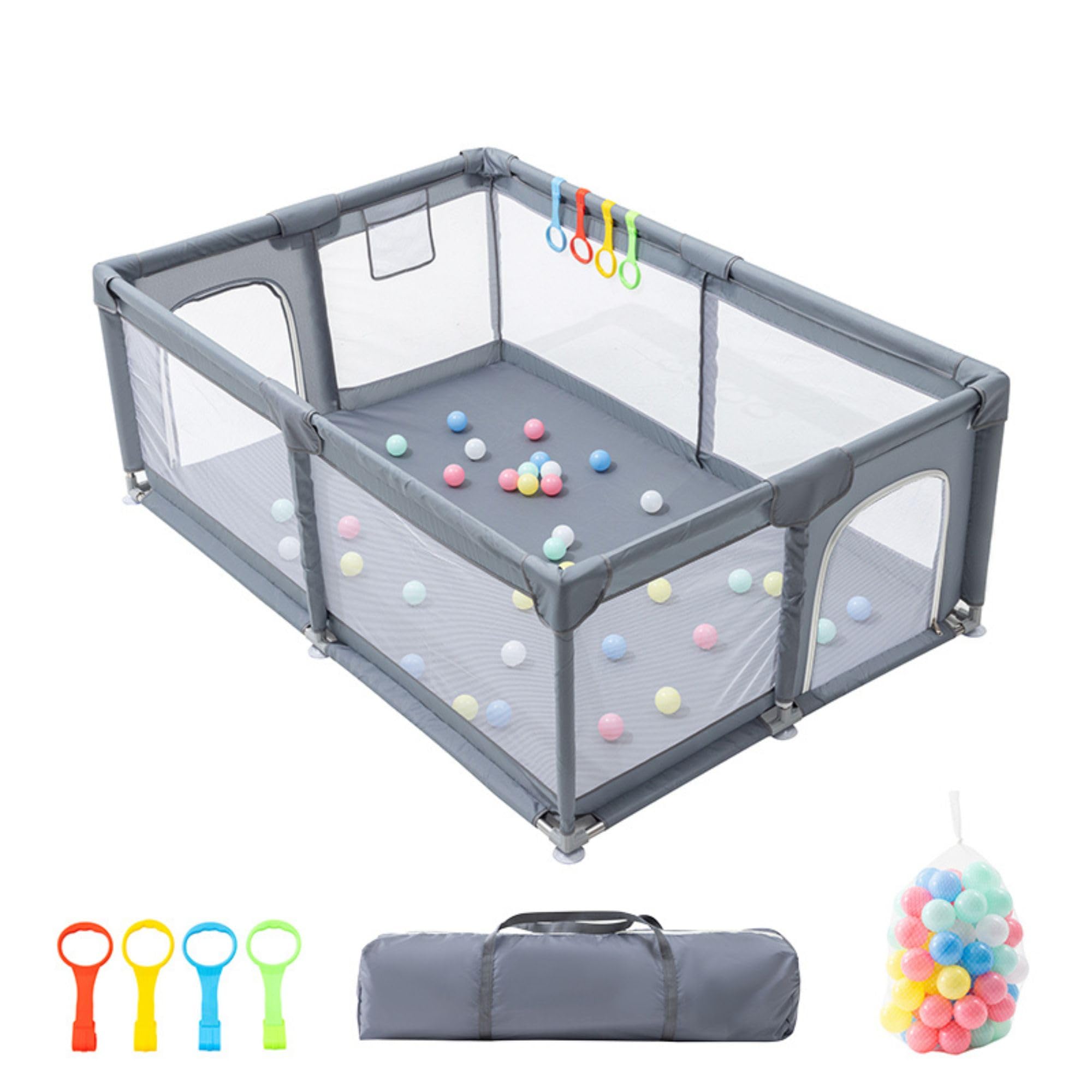 GLOKID Laufstall Baby 120 X 180cm, Laufgitter baby, große Sicherheitsspielplatz, mit Anti-Kollision Schaum Absperrgitter mit atmungsaktivem Netz, Einschließlich Ocean Balls y Pull Rings (XWL 1218)