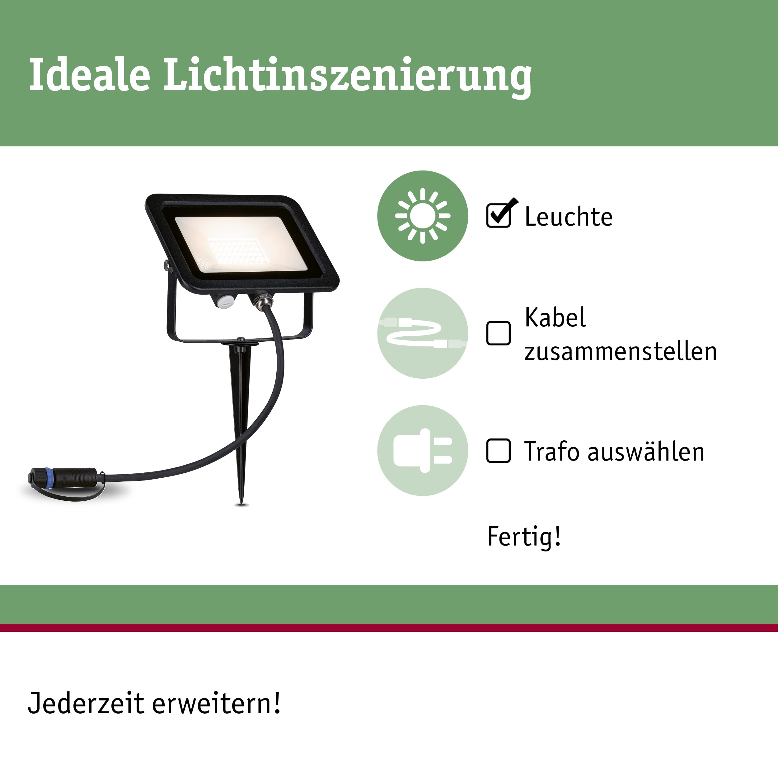 Paulmann 94575 Plug & Shine LED Außenleuchte Gartenstrahler Fluter IP65 Warmweiß incl. 1x15,5 Watt Schwarz Aluminium Spot 3000 K