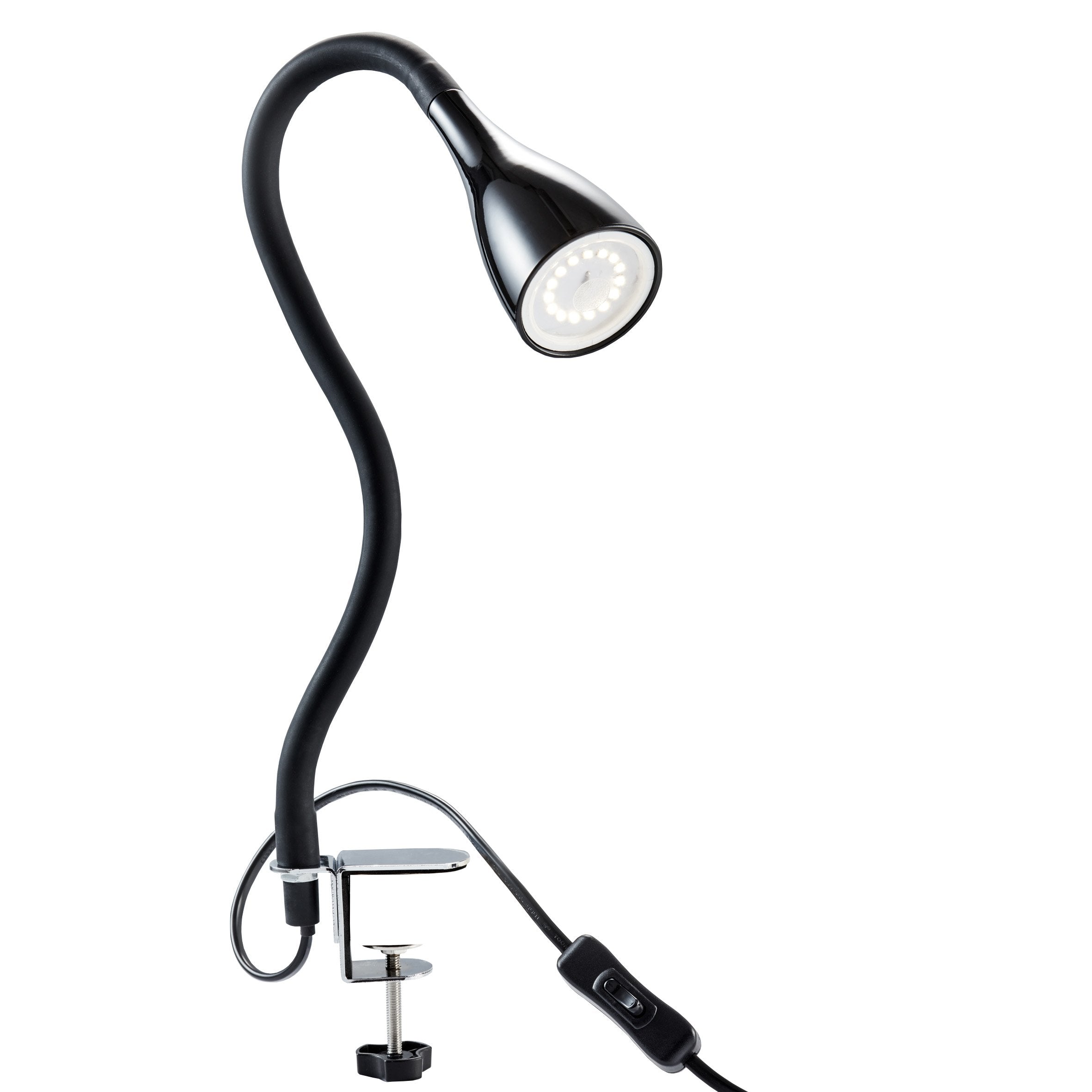 B.K.Licht - Schreibtischlampe mit Kabelschalter, dimmbar in Stufen, schwenkbar, Tischlampe, Klemmleuchte, Tischleuchte, Bürolampe, Leselampe, Leselicht, Klemmlampe, 60x5,5 cm, Schwarz