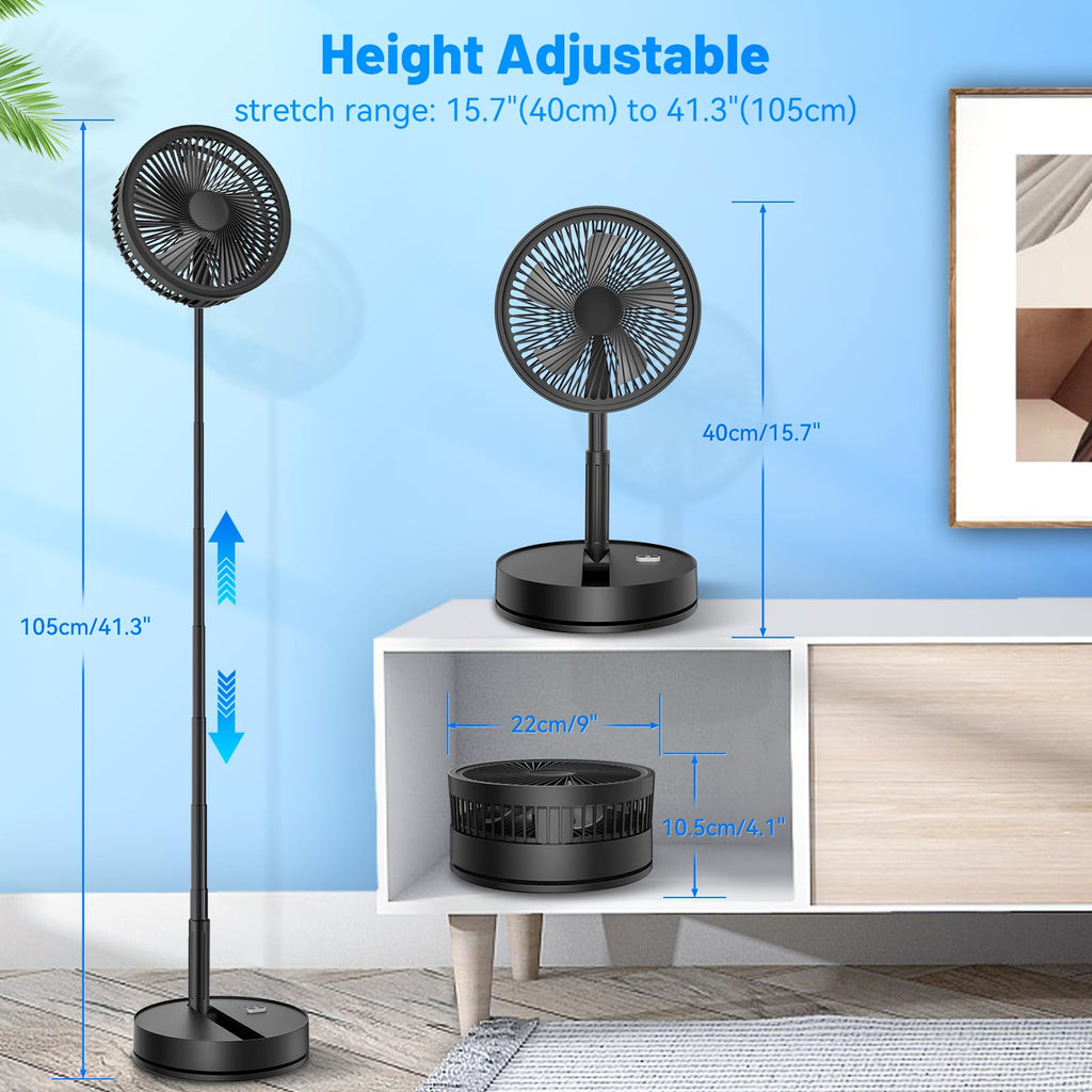 Oszillierender Ventilator Leise mit Fernbedienung, 9" Mini USB Tragbarer Tischventilator Standventilator, 7200mAh Akku Batterie Table Floor Fan mit Timer für Hause Schlafzimmer Büro Outdoor Reise