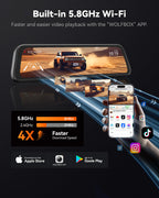 WOLFBOX 12" G840S 4K Spiegel Dashcam mit Rückfahrkamera, 5.8GHz WiFi Auto Kamera mit IPS-Touchscreen Dual Dash Cam Spiegel, Loop-Aufnahme und G-Sensor, Parküberwachung, GPS, kostenlose 32 GB-Karte