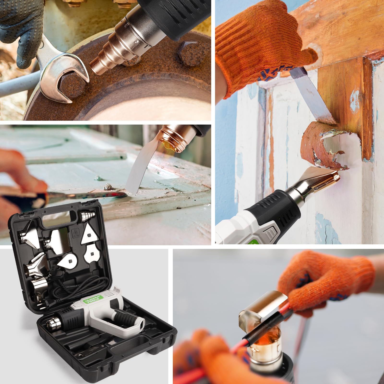 Huepar Tools Professional Heißluftpistole 2300 W mit LCD-Digitalanzeige, in Koffer, Temperaturbereich 50-660 °C, 10 Zubehör, Überlastschut
