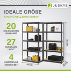 Juskys 4er-Set Lagerregal Basic 4X 180x90x40cm (HxBxT) - 3500 kg - 20 Böden - Schwerlastregal Steckregal Metall Kellerregal Regalsystem Regal - Grau