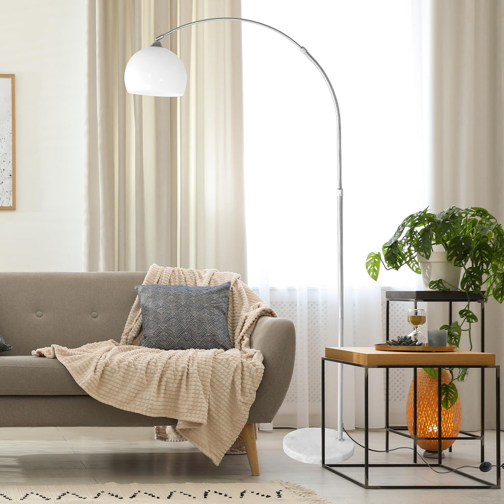 CCLIFE LED E27 Bogenlampe höhenverstellbar Marmorfuß weiß orange Stehlampe Stehleuchte Standleuchte Bogenleuchte Bogenstandleuchte, Farbe:Weiss, höhenverstellbar 130-180cm
