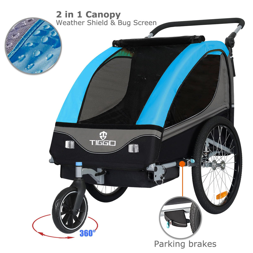 Tiggo S2 Kinderanhänger mit Federung Jogger 2 in 1 Kinder Buggy fahrradanhänger Anhänger 360° Drehbar