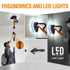 MAXXT 820W Trockenbauschleifer mit Ring-LED-Beleuchtung | Klappgriff + Verlängerungsrohr(bis 165cm) | 215mm Schleifplatte & 225mm Schleifpapier | 600-1900 U/min | six dust bag