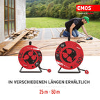 EMOS - Kabeltrommel 25m - 4 Schuko-Steckdosen - wasserdicht, schlagfest, hitze- & kältebeständig - 230V, 16A, 3680W - Gummi-Isolierung - H05RR-F3G 1,5 mm2 - IP44 für Außenbereich