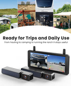 Solar Rückfahrkamera Kabellose 2-Kamera System: 2-Min Installation, 7,2“ 1080P HD Split-Screen Monitor mit Dual-Antennen, Stabile Signal, IP69K wasserdichte Rückfahrkameras für LKW, Wohnmobil, Camper