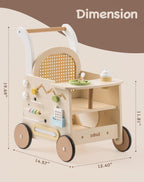 ROBUD Holz lauflernhilfe Baby Walker, 2-In-1 Puppe Lauflernwagen mit Montessori Busy Activity Board für Motorik, Sicherheitsbremse Spielzeug Laufwagen, Geschenk für Kleinekinder ab 10 Monate+
