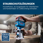 Bosch Professional 18V System Akku-Kantenfräse GLF 18V-8 (inkl. Parallelanschl., Saugadapter Oberflächenfr. & Kantenfr., Rollenführung bündiges Schneiden, 8mm-Spannz., Spannschl., o. Akku/Ladeger.)