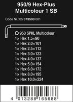 Wera 05073593001 950/9 Hex-Plus 1 SB Winkelschlüsselsatz, Mehrfarbig, metrisch, BlackLaser, 9-teilig, Mehrfarbig