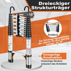 HBTower 3,8m Teleskopleiter Aluminium mit Haken, Leichte Ausziehleiter, Leiter Ausziehbar, klappbare Leiter für Dachböden, Caravans, 150kg Tragfähigkeit, Silber