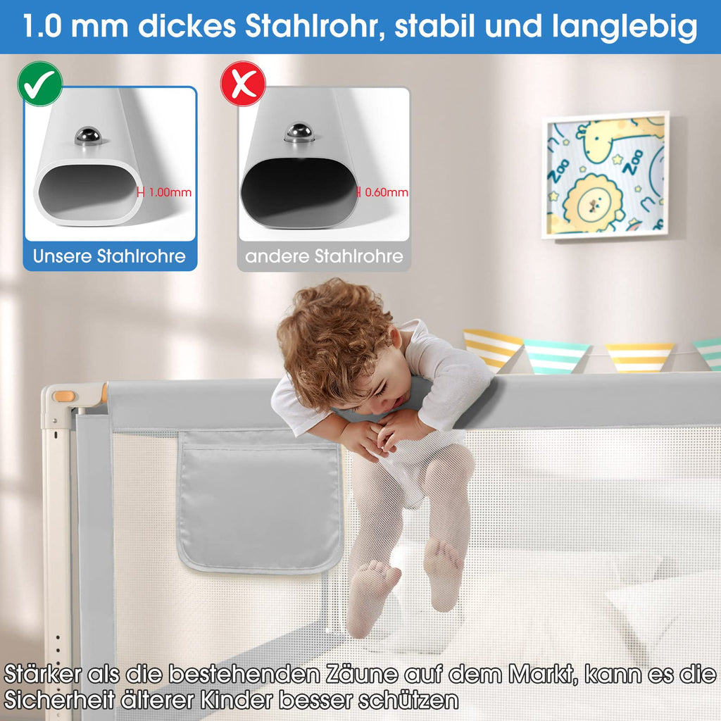 YIKANWEN Bettgitter, 200cm Bettschutzgitter für Kinder ab 0-10 Jahren, einziehbare Kinderbettgitter Babybettgitter,passend für Kinderbetten, Elternbetten und Alle Massivholzbetten（Nur 1 Stück）