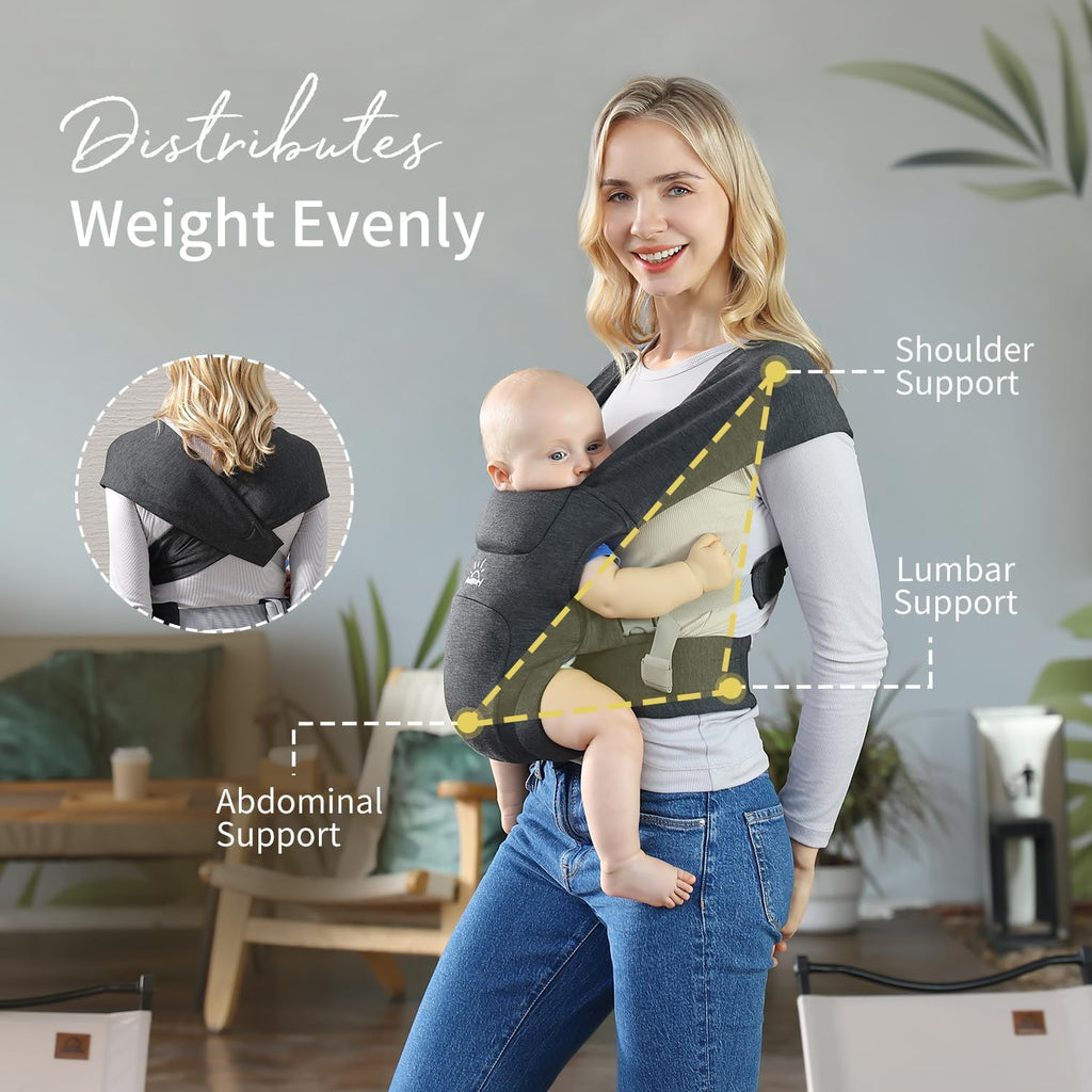 Babytrage für Neugeborene ab Geburt, MOMTORY Komfortabler Hüftsitz für Baby(3-12kg), Ergonomischer Tragetuch Neugeborenes bis Kleinkind mit Klettverschluss, Leicht Verstellbare Hüfttrage - Dunkelgrau