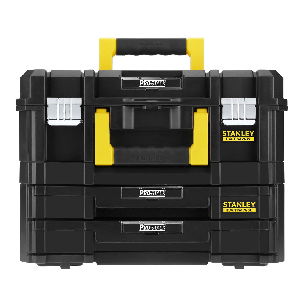 STANLEY FatMax Pro-Stack Werkzeugkoffer Werkzeugbox leer Werkzeugkasten - Werkzeugkiste (21,5L Fassungsvermögen, mit 2 Schubladen und Organizern für Kleinteile, mit Metallschließen) FMST1-71981