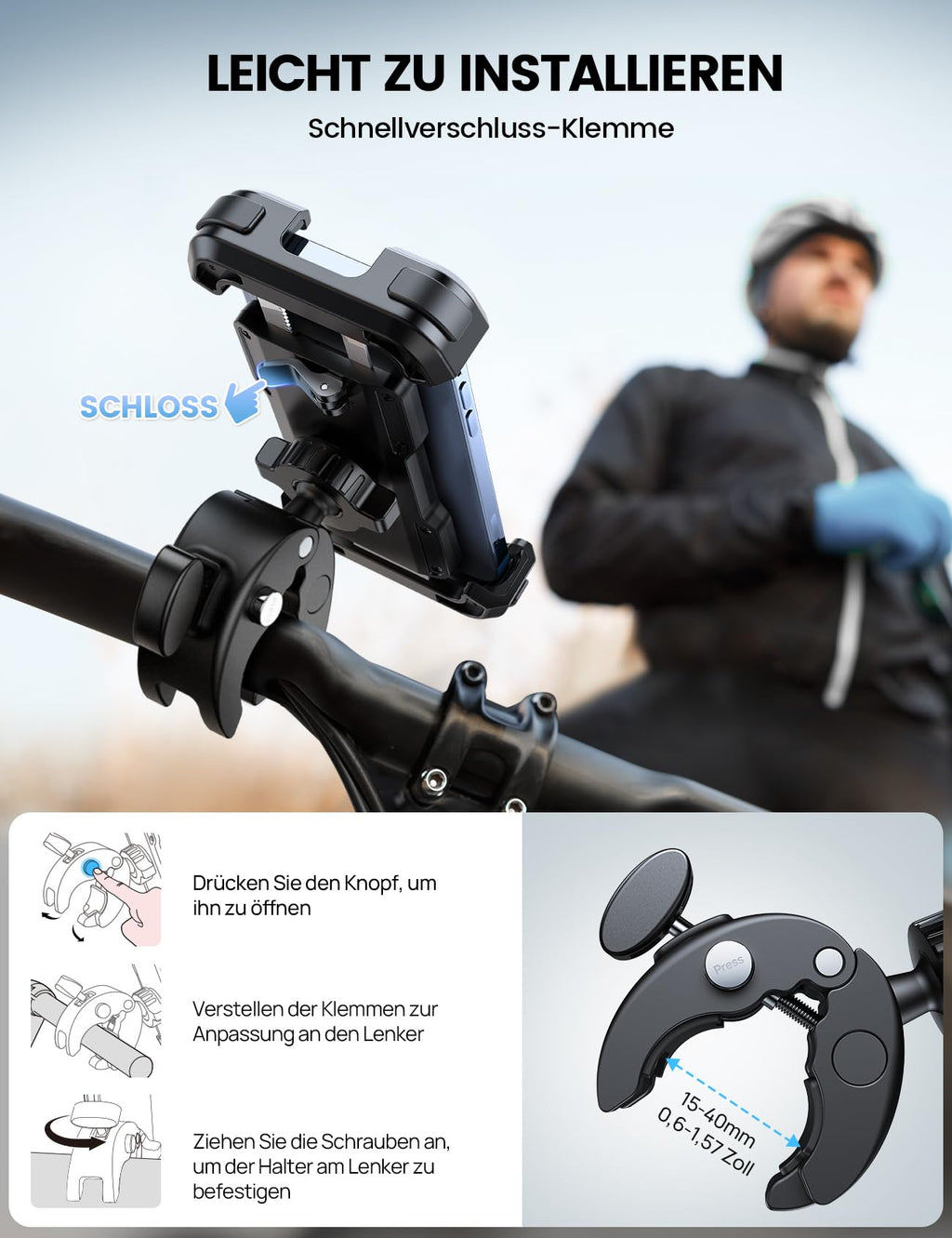 Lamicall Handyhalterung Motorrad, Handyhalter Fahrrad - 2026 Universal 360° Lenker Halter für iPhone 17 16 15 14 Pro Max Plus, Air, SE, 13 12 Pro Max Mini, 11 Pro Max, Xs, XR, Samsung S24, Smartphone