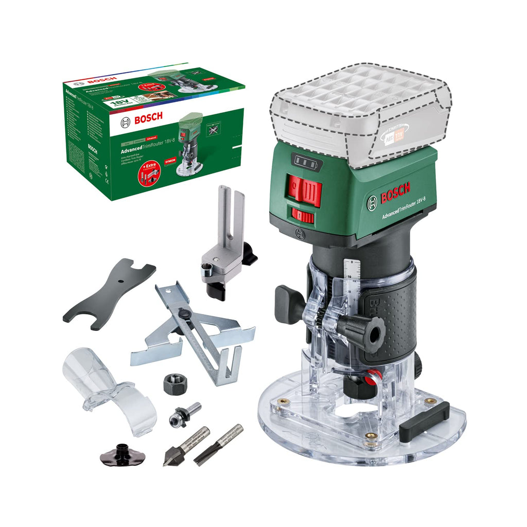 Bosch Akku-Kantenfräse AdvancedTrimRouter 18V-8 (ohne Akku, 18 Volt System, Bürstenloser Motor, zusätzliches Zubehör, im Karton) – Amazon Edition