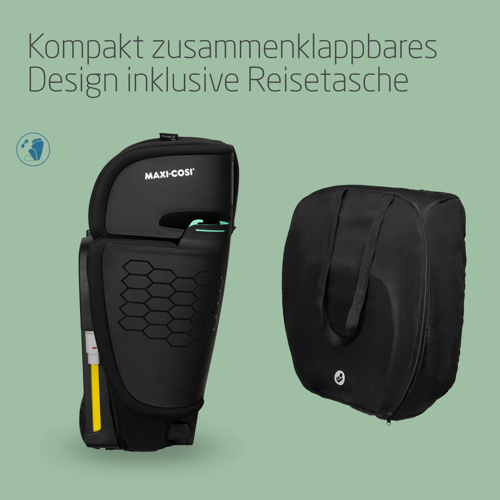 Maxi-Cosi Nomad XL Plus, Mitwachsender Kindersitz 9-36kg, 15 Monate - 12 Jahre, 76-150cm, Klappbarer Kinderautositz, Ultrakompakt & Leicht, G-CELL Seitenaufprallschutz, Reisetasche, Authentic Black
