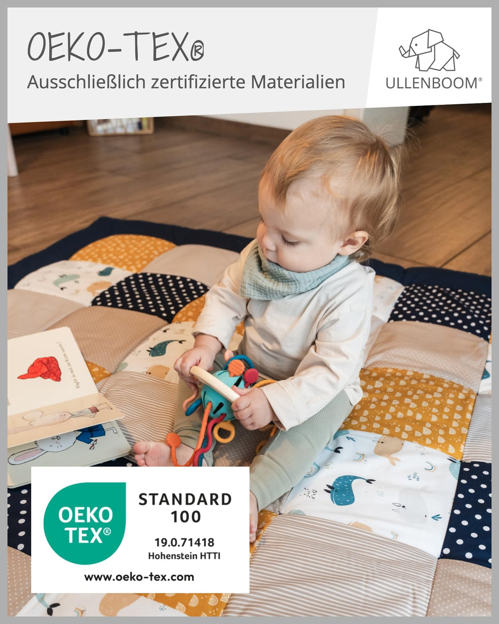 ULLENBOOM Krabbeldecke für Baby 100x100 cm, 100% Oeko-TEX Materialien, Made in EU, Dick & weich gepolstert, Wale - ideal als Babydecke, Laufgittereinlage & Spieldecke Baby