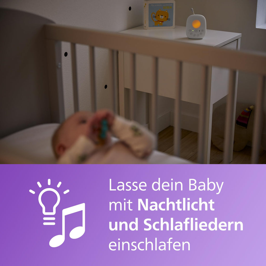 Philips ‎AVENT Audio Babyphone DECT-Technologie, Eco-Mode, Gegensprechfunktion, Schlaf- und Nachtlieder, Temperatursensor, maximale Reichweite, weiß (Modell SCD713/26)
