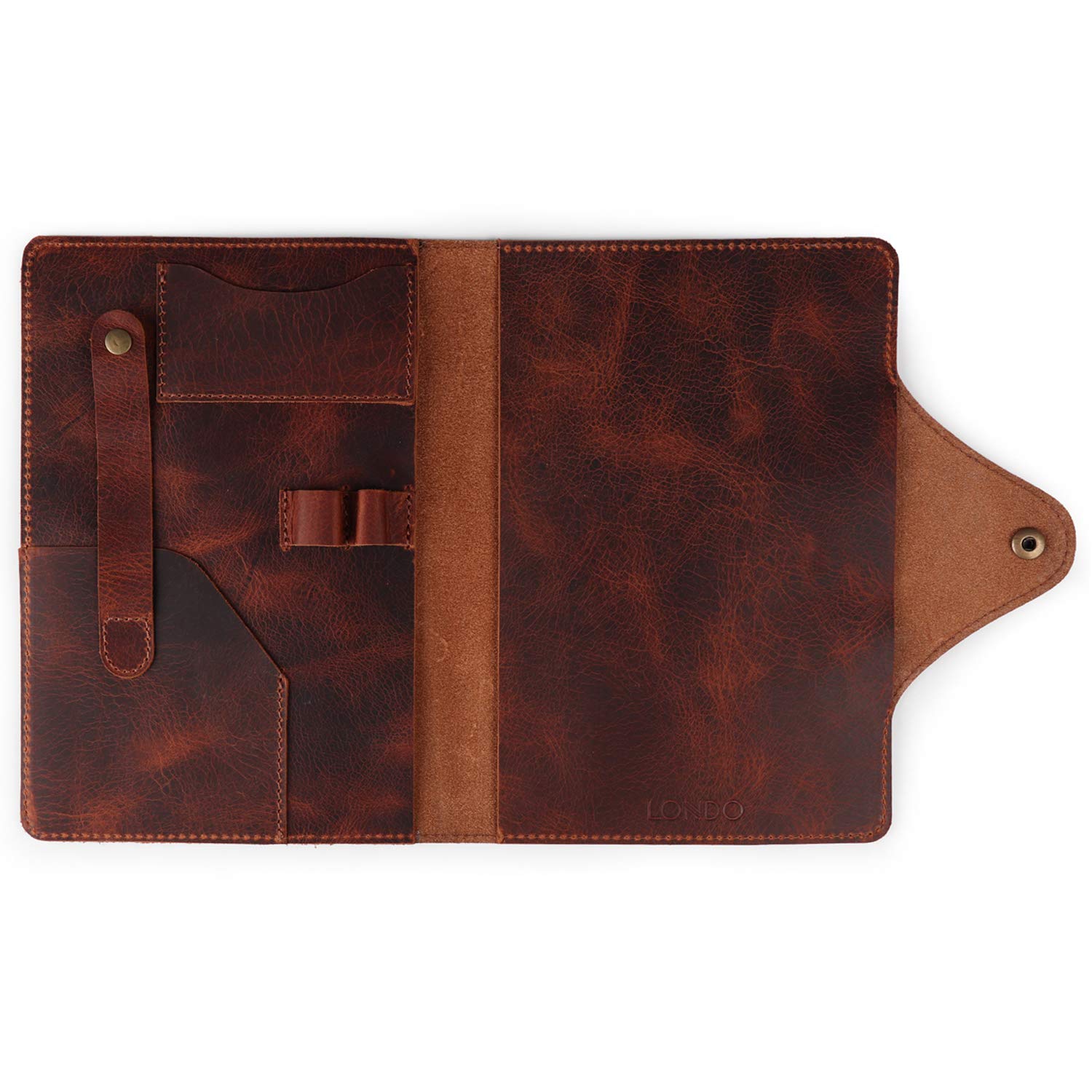 Londo Echtleder Portfolio – Schreibmappe mit Notizblock & Druckknopfverschluss für Business, Büro & Reisen