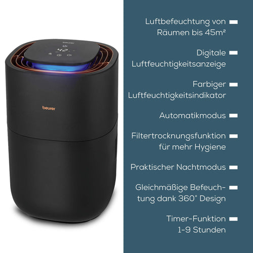 Beurer LB 300 Plus Luftbefeuchter, TESTSIEGER Stiftung Warentest, mit energieeffizienter Kaltverdunstungstechnologie, farbiger Luftfeuchtigkeitsindikator, Filtertrocknungsfunktion, Räume bis ca. 45m²