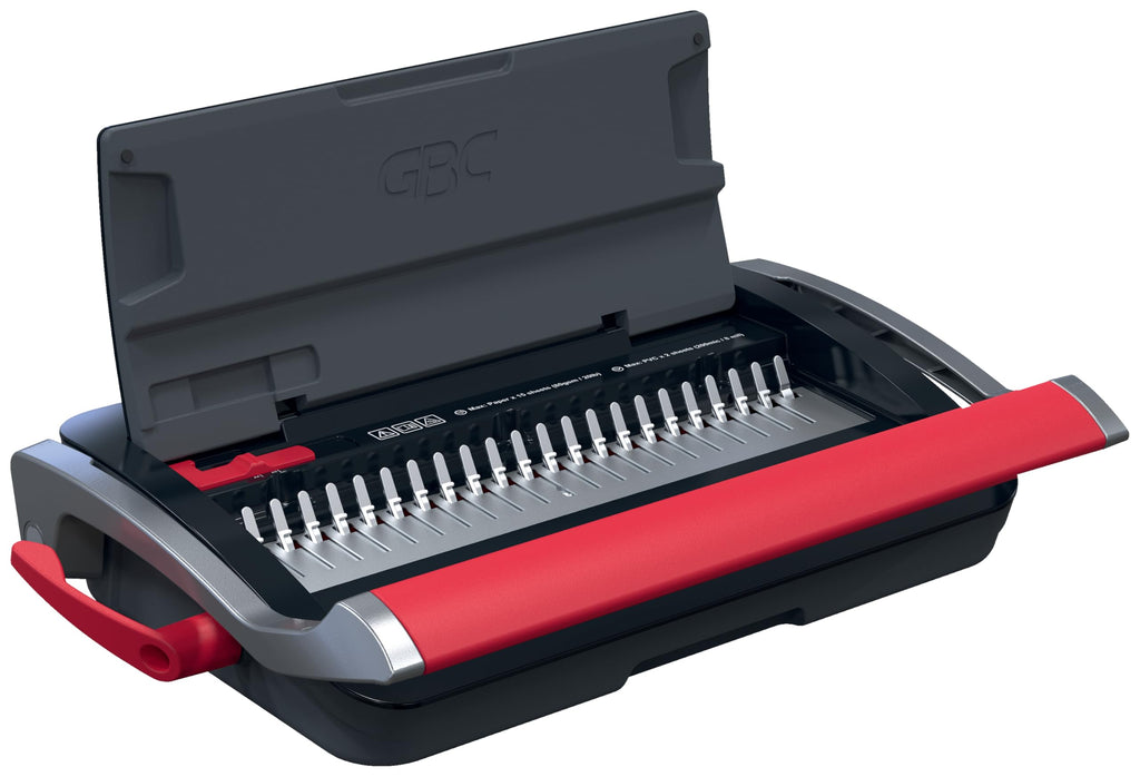 GBC CombBind CB15 Manuelles Bindegerät - Bindet 165 A5/A4 Blätter, kompaktes und leichtes Design, stanzt 15 Blätter, Schwarz/Silber, 4410061