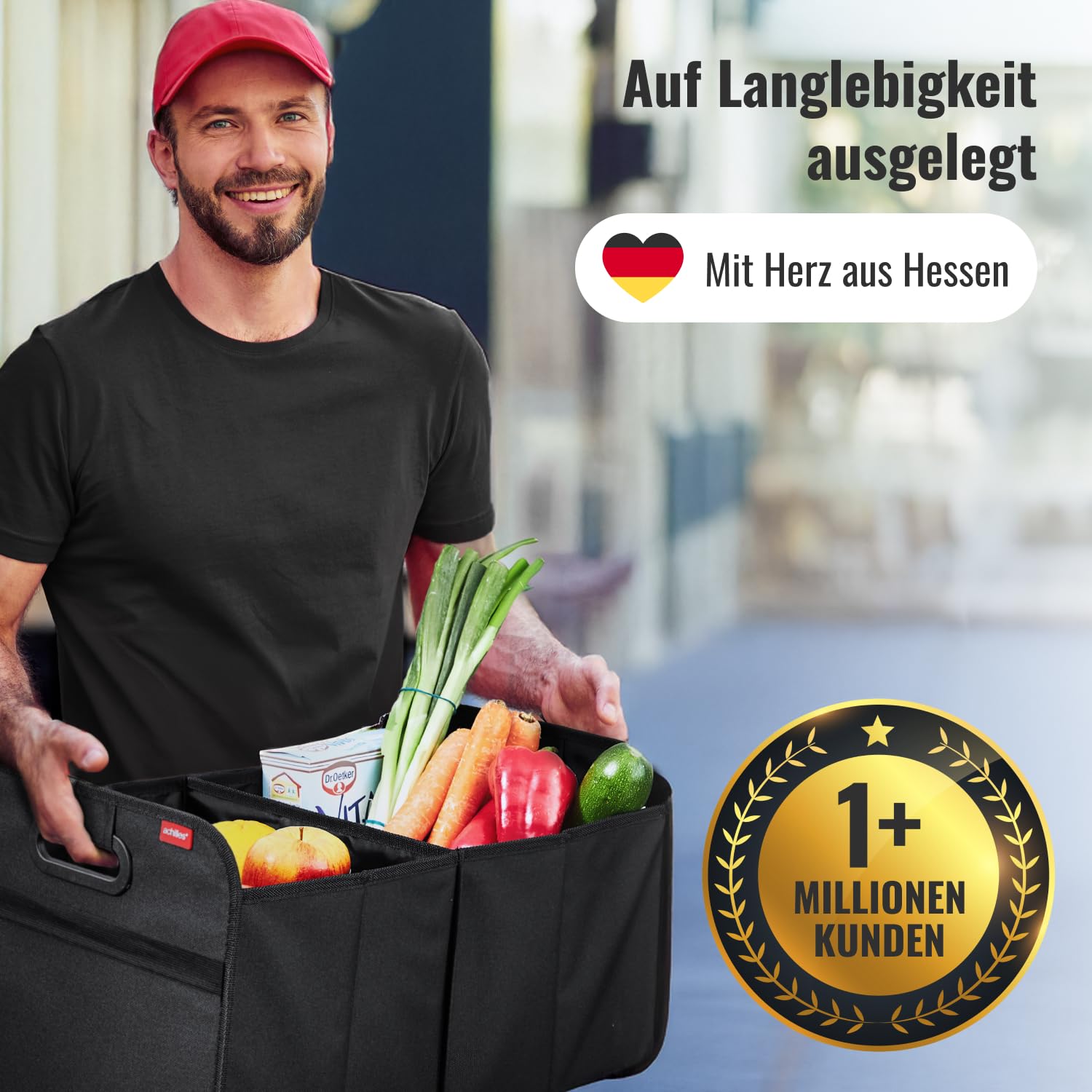 achilles Auto Kofferraum Organizer XL – Kofferraumtasche XL mit viel Stauraum – Geräumige & Pflegeleichte Faltbox – Auto Zubehör Innenraum Organizer – Stabiler Boden & Tragegriff – Schwarz