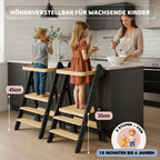 COSYLAND Lernturm ab 1 Jahr klappbar – iF Design Award Gewinner, höhenverstellbarer Lernturm mit Sicherheitsnetz, Montessori Learning Tower/Lernstuhl für Kinder, Foldi (Schwarz & Natur)