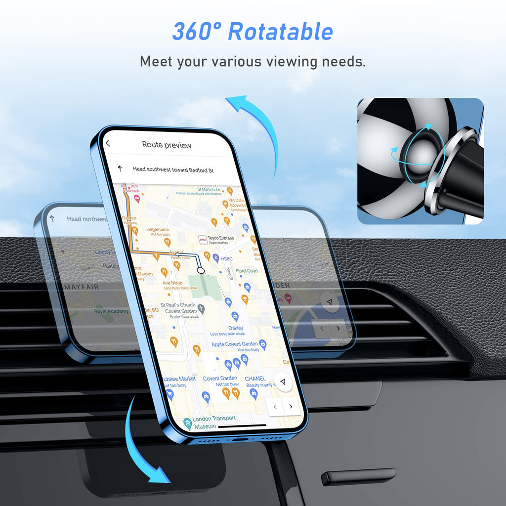Blukar Handyhalterung Auto Lüftung, Universale 360° Magnetisch KFZ Handyhalter Auto Zubehör mit 5 Starke Magnet & 4 Metallplatten, Kompatibel mit iPhone 17 Air/Pro/16/15/14, Galaxy, Mate usw.