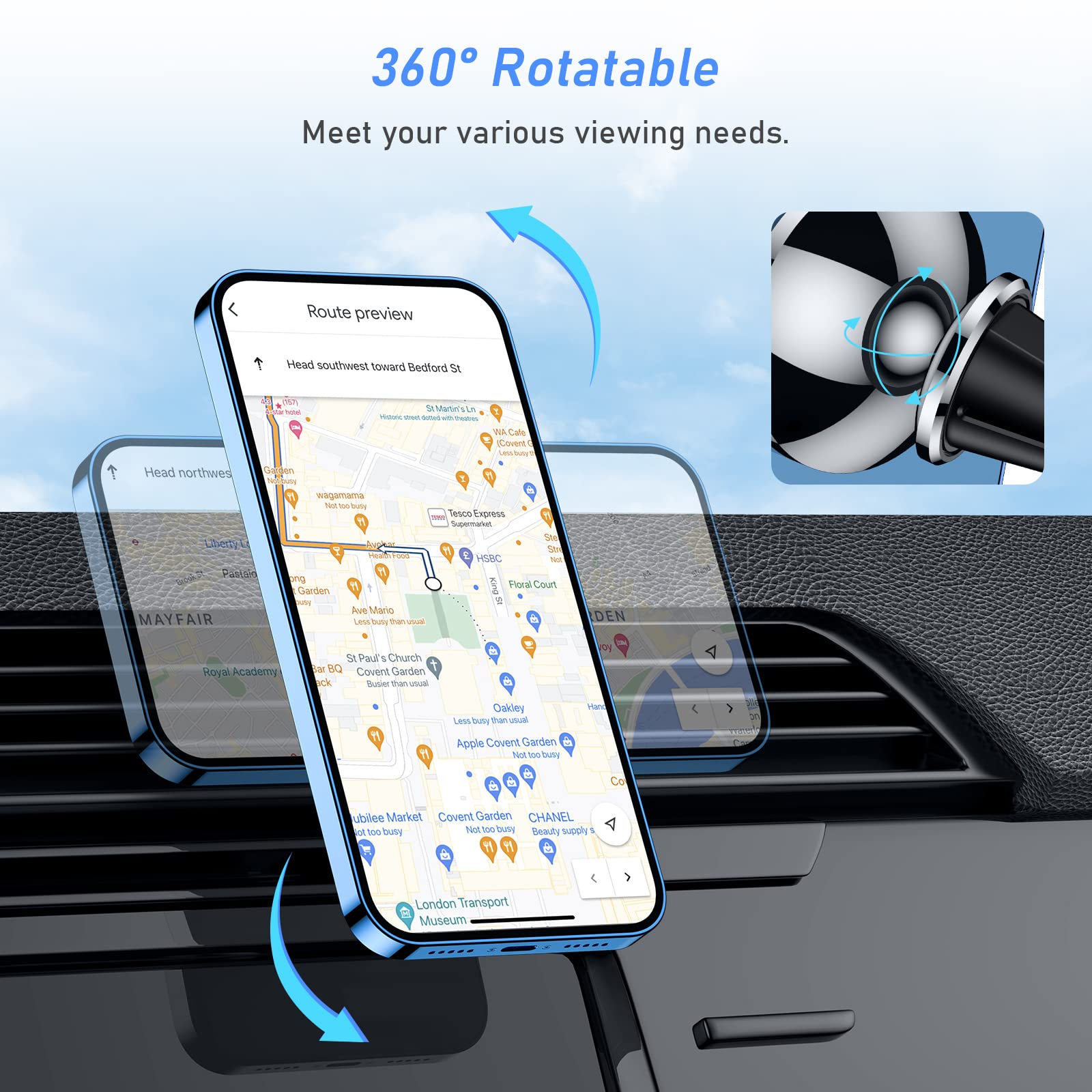 Blukar Handyhalterung Auto Lüftung, Universale 360° Magnetisch KFZ Handyhalter Auto Zubehör mit 5 Starke Magnet & 4 Metallplatten, Kompatibel mit iPhone 17 Air/Pro/16/15/14, Galaxy, Mate usw.