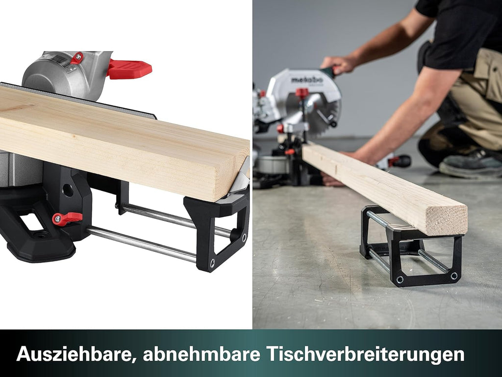 metabo Kappsäge KGS 305 M - 2000 W, 305 mm Schnittbreite, 110 mm Schnitttiefe - LED-Laserschnittführung, beidseitige Neigung, präzise und leistungsstark - Inkl. Maschinenständer KSU 401 und Zubehör