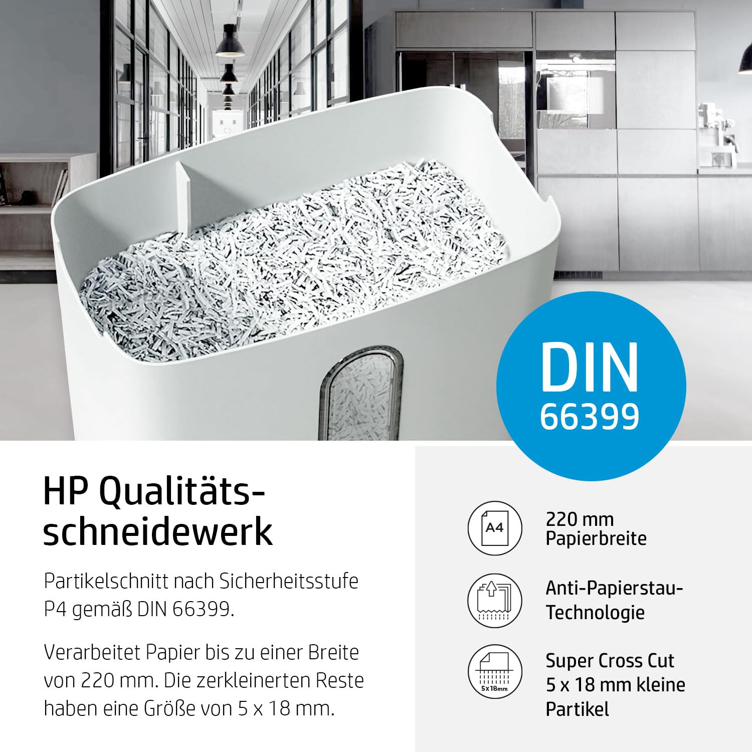 HP OneShred 8CC Aktenvernichter P4 | Schredder Aktenvernichter mit Cross Cut Partikelschnitt | Papierschredder für Zuhause & Büro | 8 Blatt Schnittleistung | Shredder Papier mit 15L Auffangbehälter