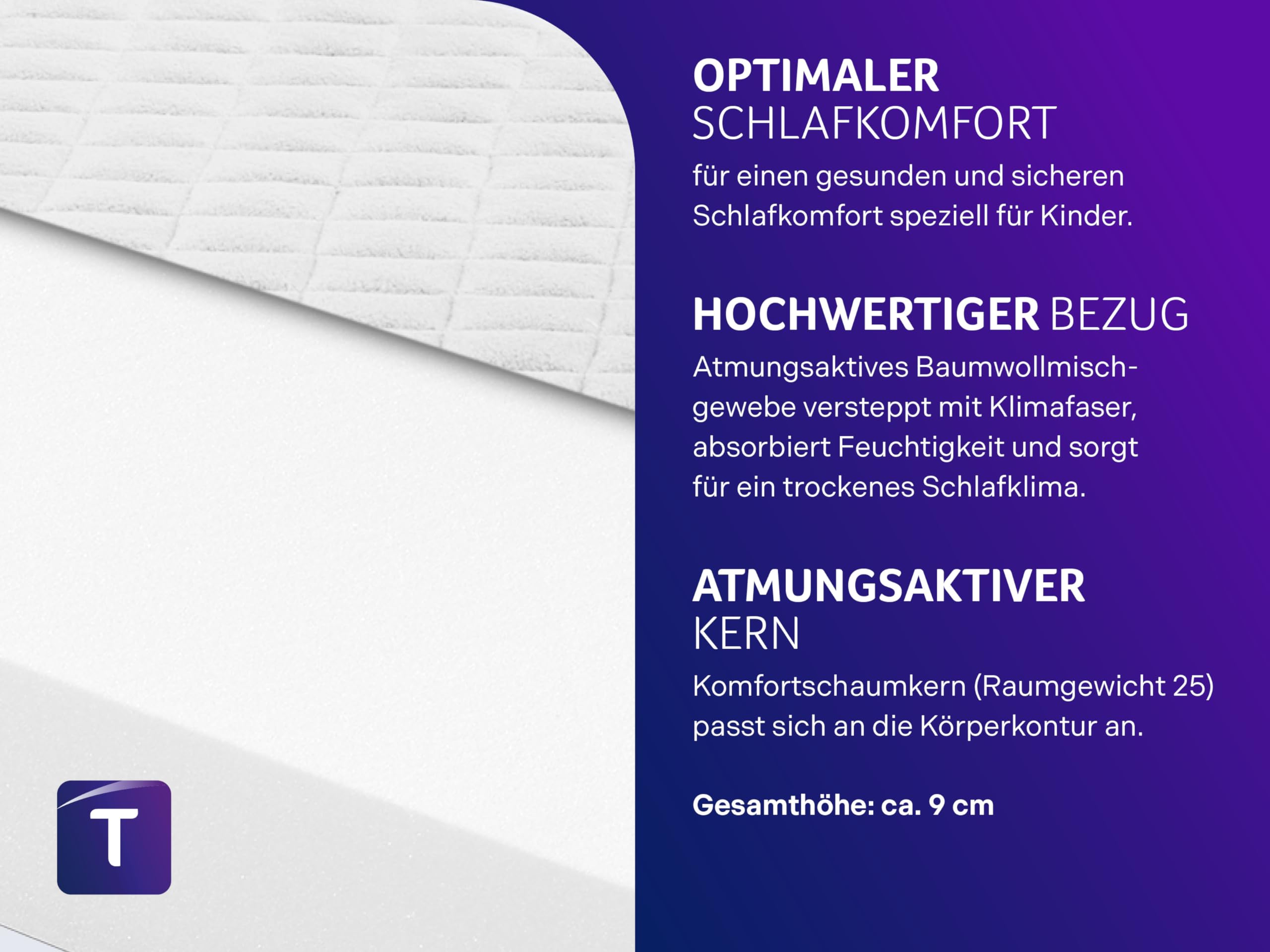 Traumnacht BT Kiddy Kindermatratze Pure , 60 x 120 cm, Schadstoffgeprüft nach Öko-Tex Standard 100, hautfreundlicher Bezug abnehmbar und waschbar, produziert nach deutschem Qualitätsstandard, Weiß