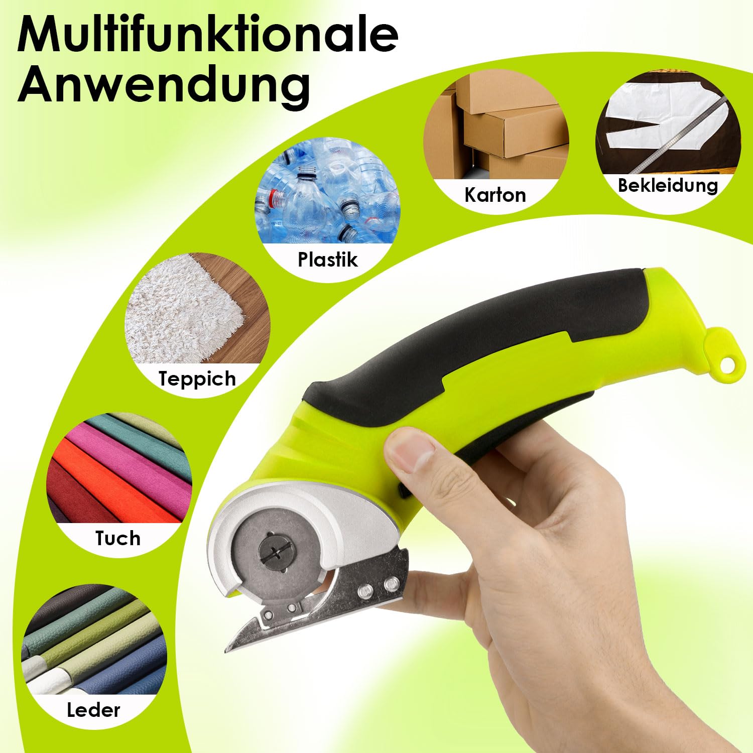 Elektrische Schere Mit Werkzeugkasten, Kartonschneider, Kabellose Rollschneider, 4.2V/2.0Ah Akku Schere, Universalschneider, Wiederaufladbarer Leistungsstarker Akkuschere für Stoff Teppich Leder Filz
