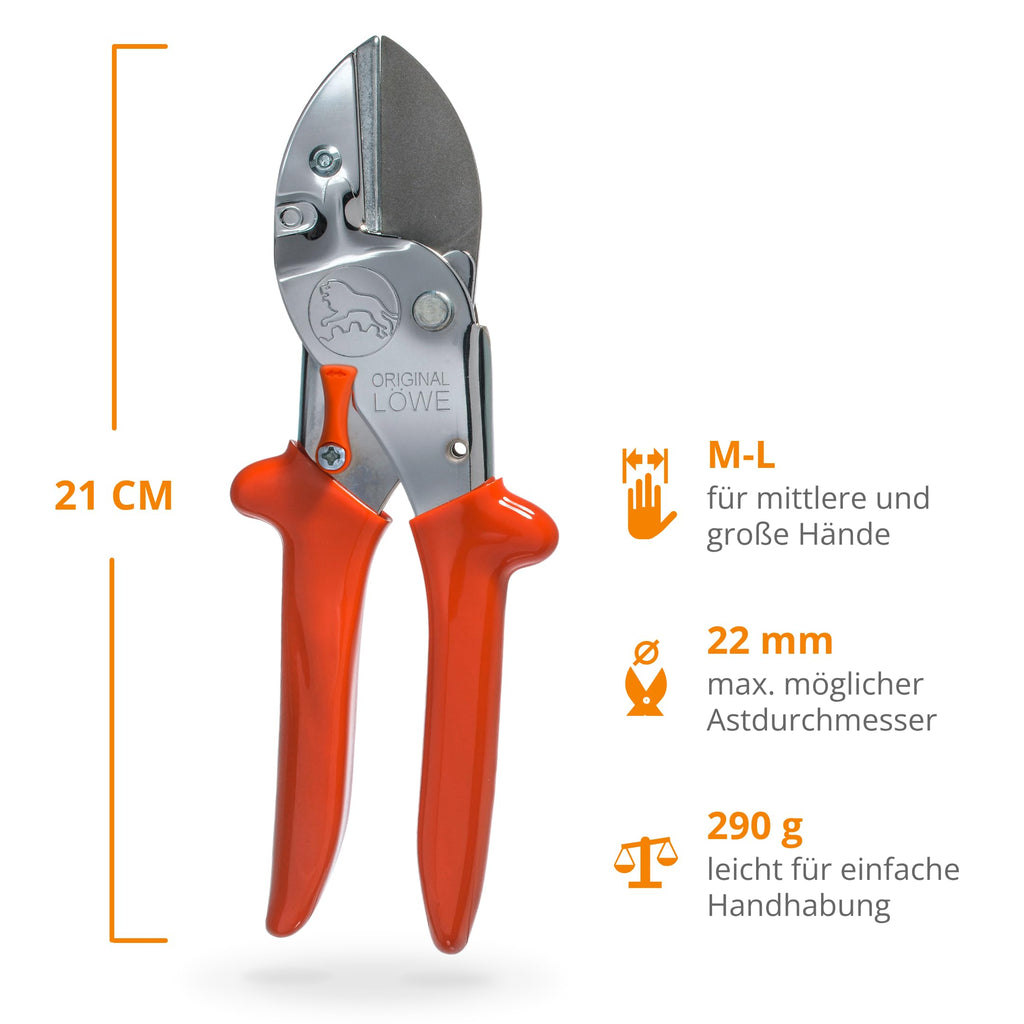Original LÖWE 1 Profi Amboss-Gartenschere 1.104 mit rostfreier Stahlklinge und Antihaftbeschichtung - robuste und scharfe Schere aus rostfreiem Stahl eignet sich ideal für Holzarten wie Buche Esche
