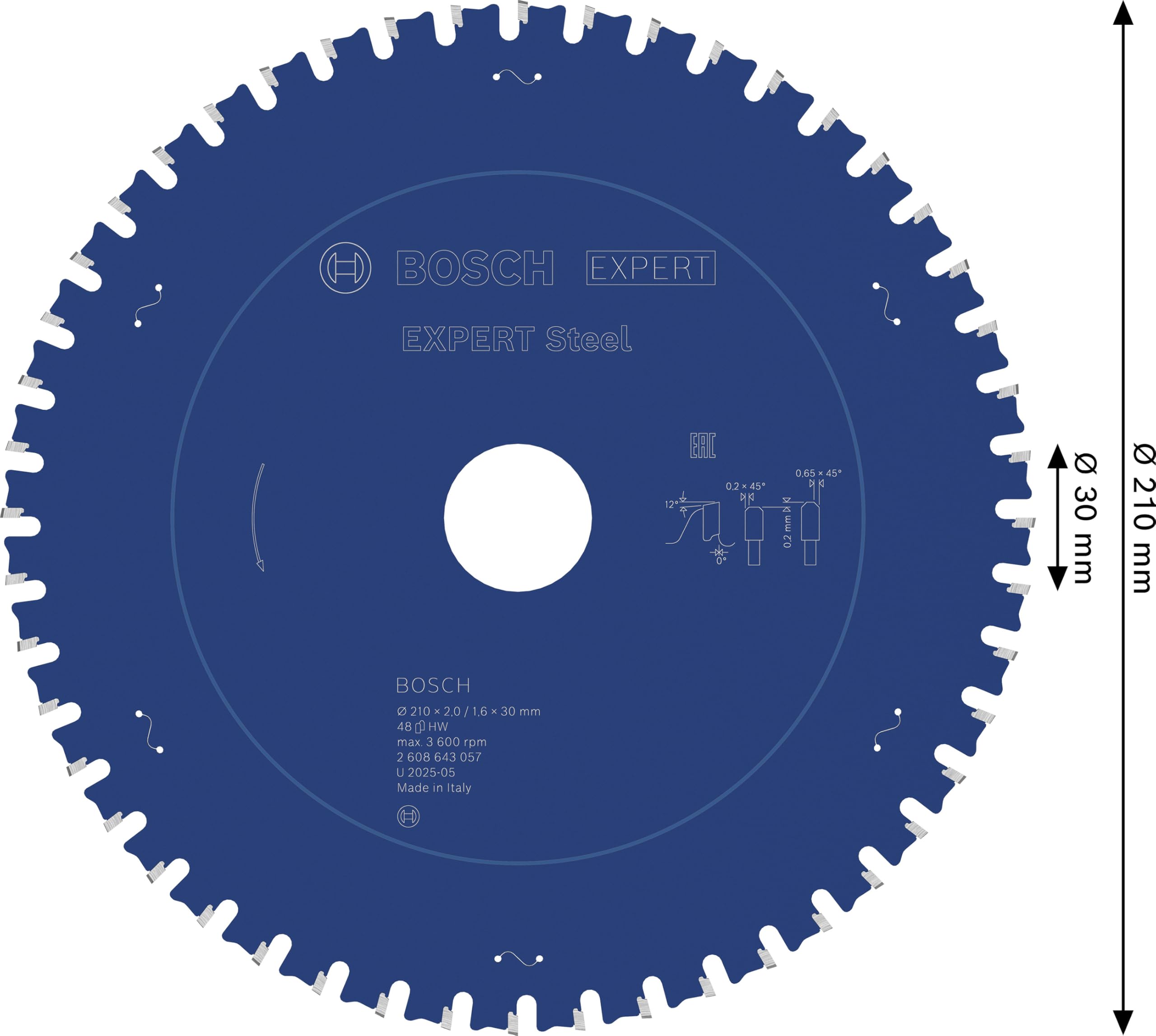 Bosch Accessories Bosch Professional 1x Kreissägeblatt Expert for Steel (für Stahl, Sägeblatt Ø 210 x 30 x 2,0 mm, 48 Zähne, Zubehör Kreissäge)