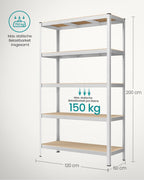 SONGMICS 2 Stück 5 Ebenen Lagerregal Bolzenlose Montage 750 kg Tragkraft 60 x 120 x 200 cm Silber GLR060E02