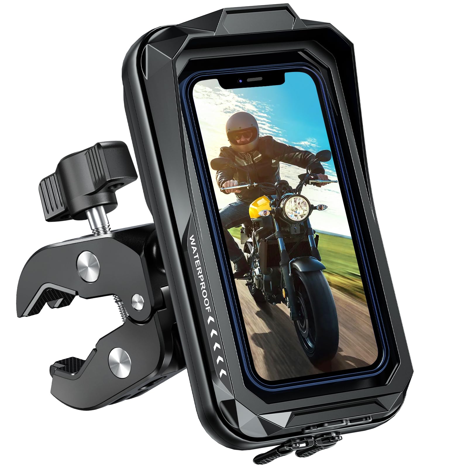 BTNEEU Handyhalterung Motorrad Wasserdicht Universal Anti-Shake Telefonhalterung mit Touchscreen Sonnenblende 360° Drehbar Halterung Motorrad Metall für Smartphone bis zu 7,0" (Schwarz C)