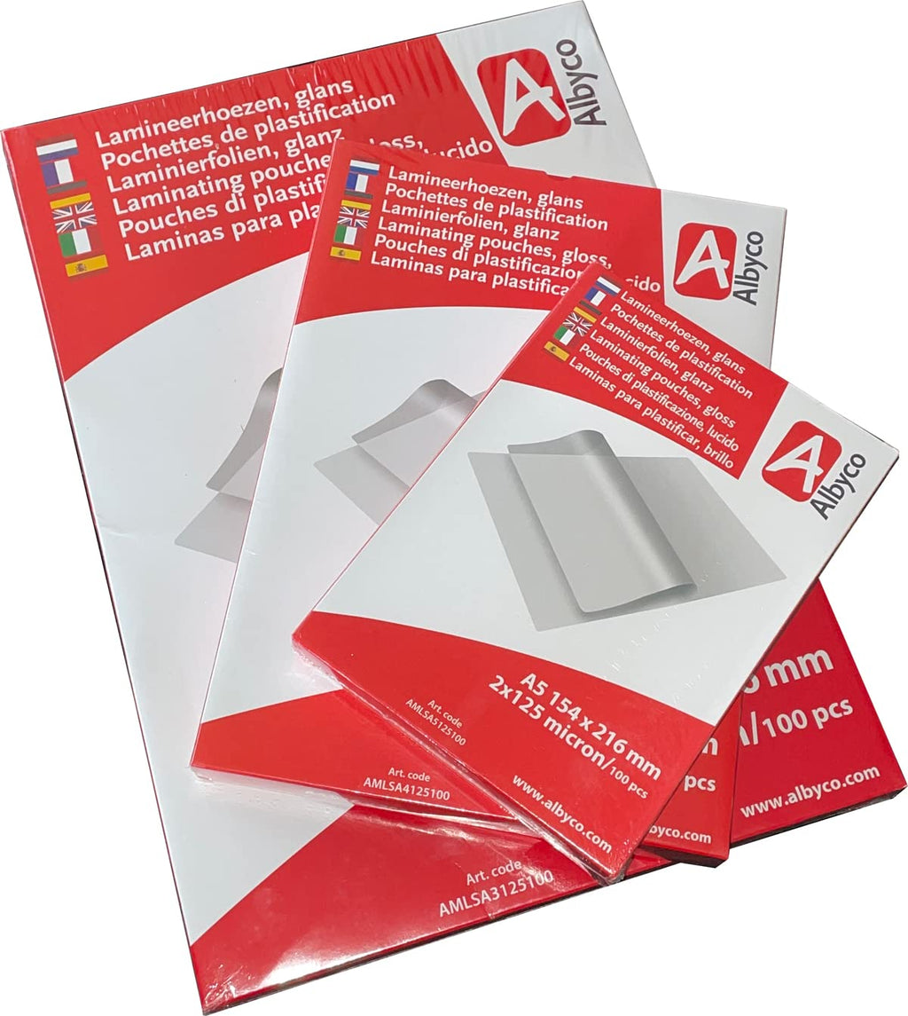 Albyco Laminierfolien, Laminiertaschen im A4-Format | Laminierfolie | Glänzend | Ab 10 Packungen à 100 Stück | Dicke 2x80 | (160) Mikron
